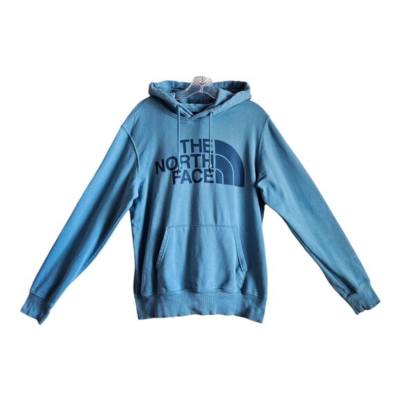 THE NORTH FACE Men S Hoodie Sweatshirt Blue Logo Drawstring Kangaroo Pocket 42" - Picture 1 of 8